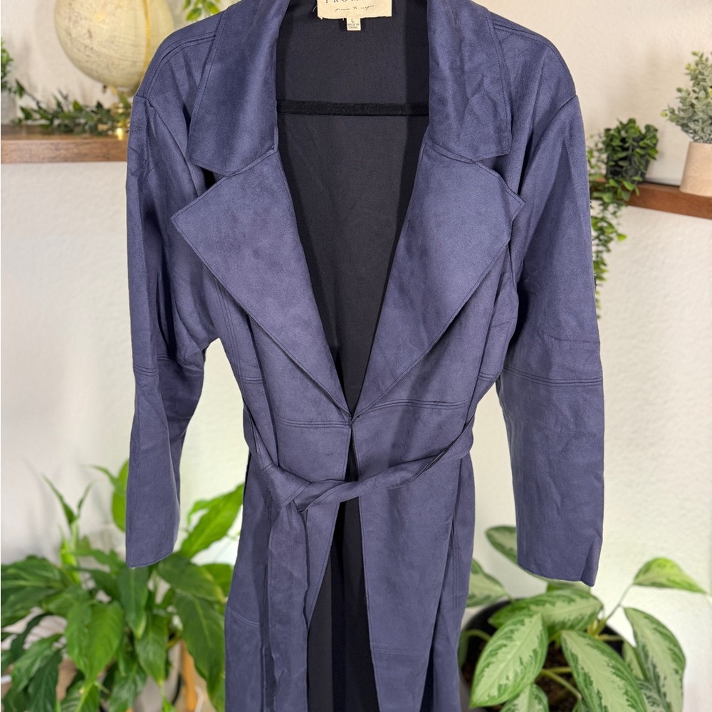 Women's Blue Suede Trench Coat